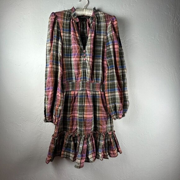 Veronica Beard Olive Pink Plaid Ruffle Destiny Dress Smocked Size 4 New $378